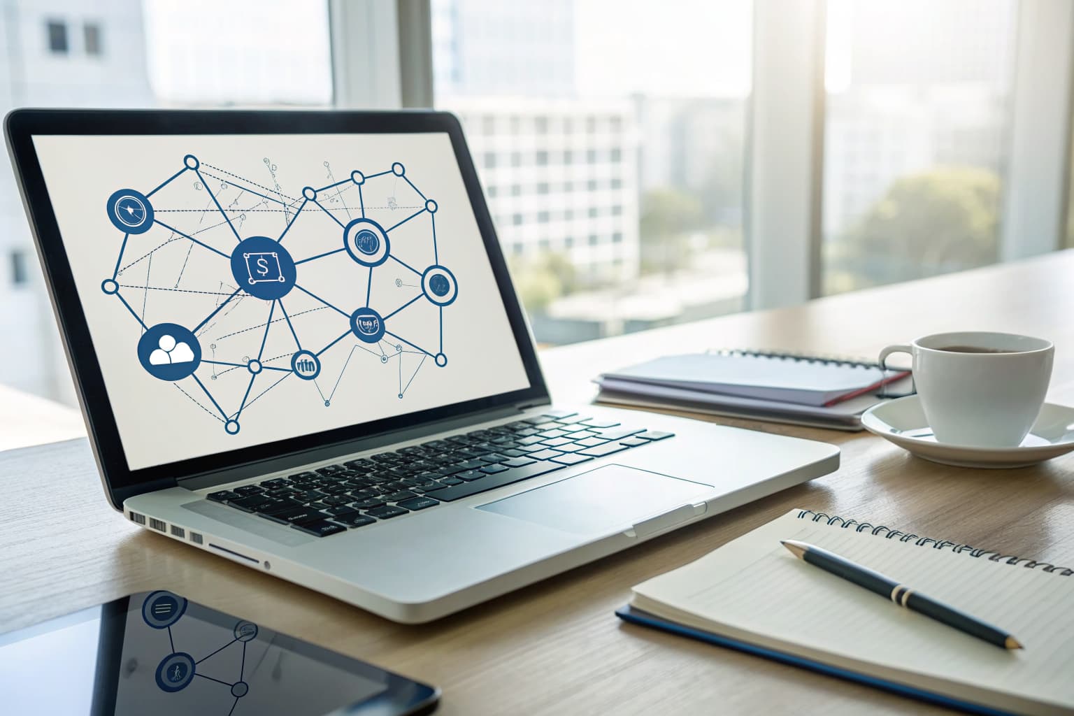 Workspace showing a backlink network diagram representing a service to buy backlinks safely