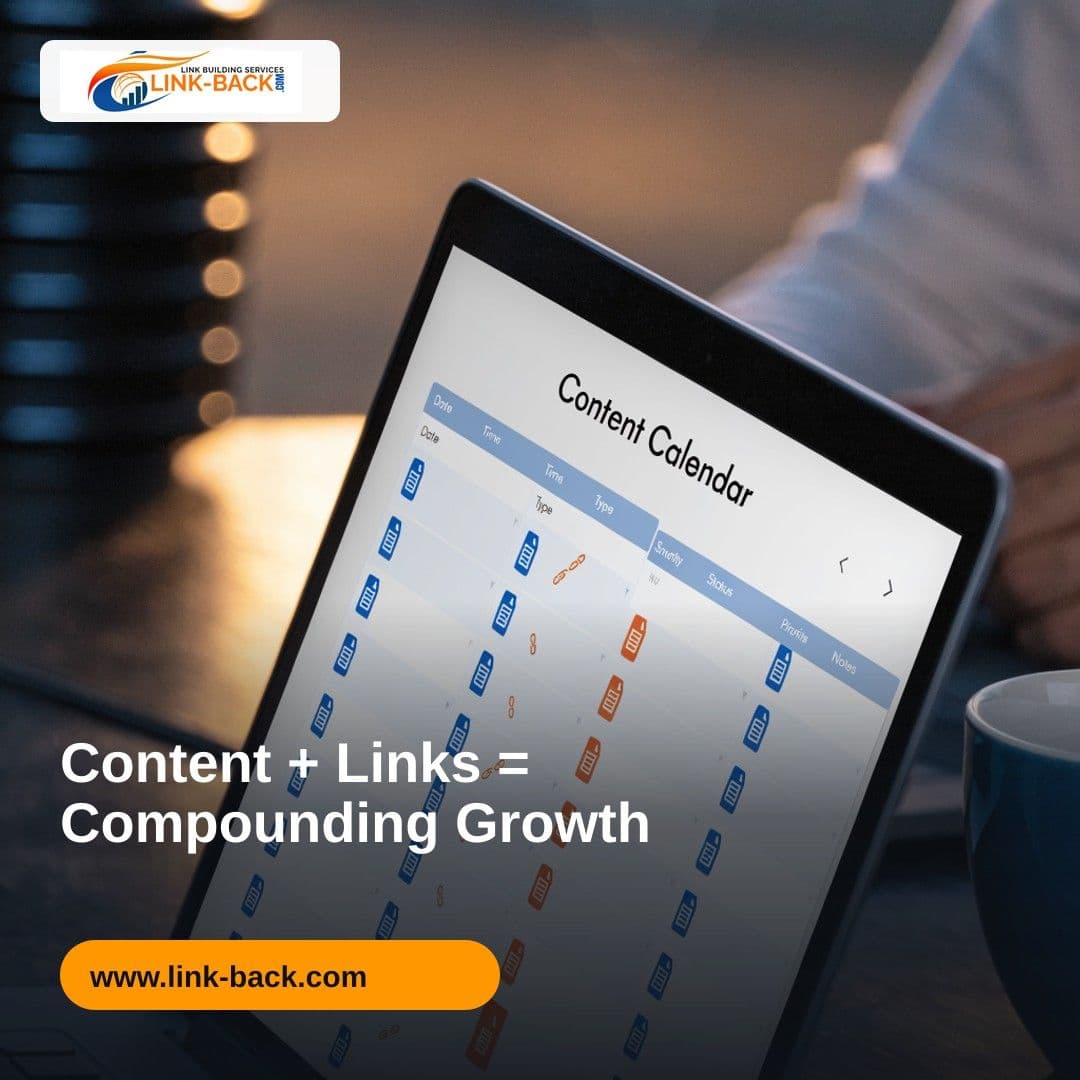 Content + Links = Compounding Growth β LINK-BACK.com social media ad