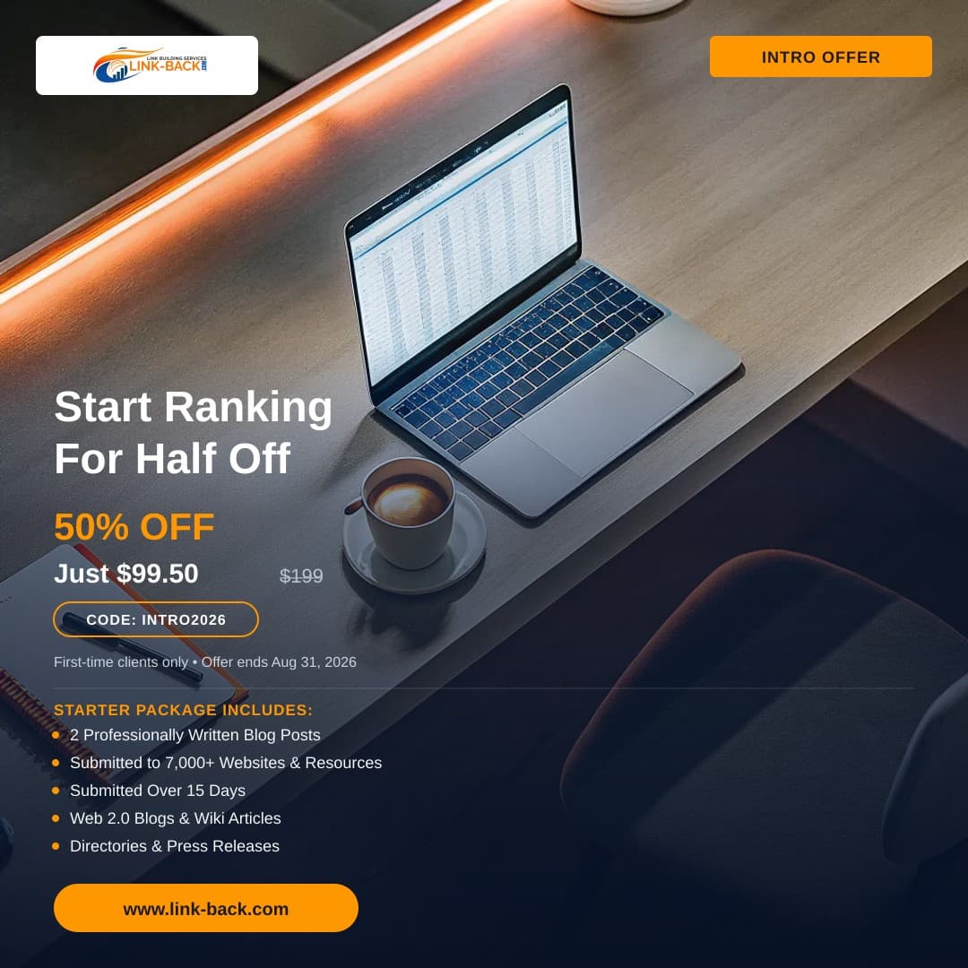 Start Ranking For Half Off β LINK-BACK.com 50% off intro offer ad