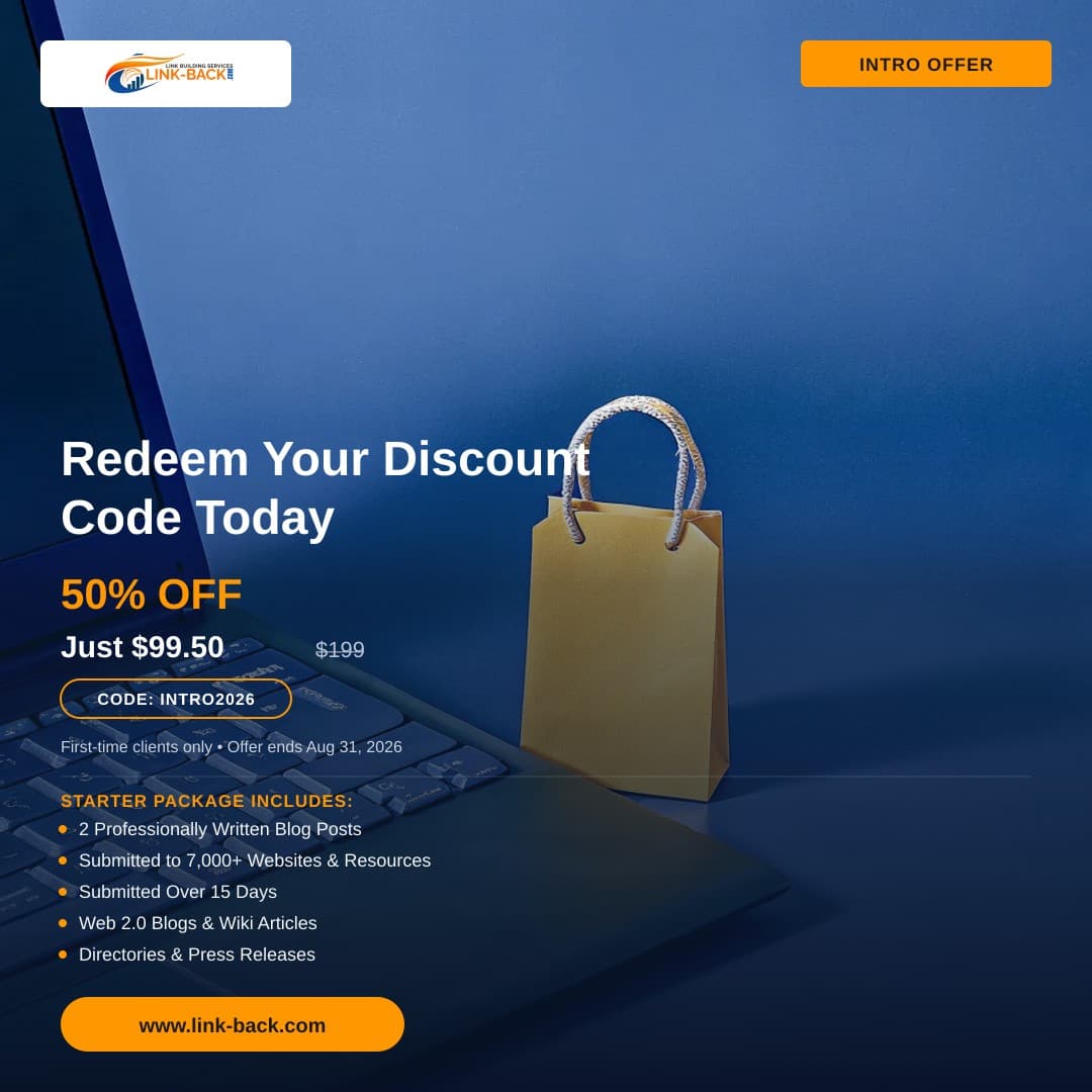 Redeem Your Discount Code Today β LINK-BACK.com 50% off intro offer ad