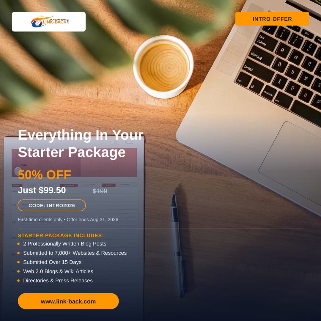 Everything In Your Starter Package β LINK-BACK.com 50% off intro offer ad