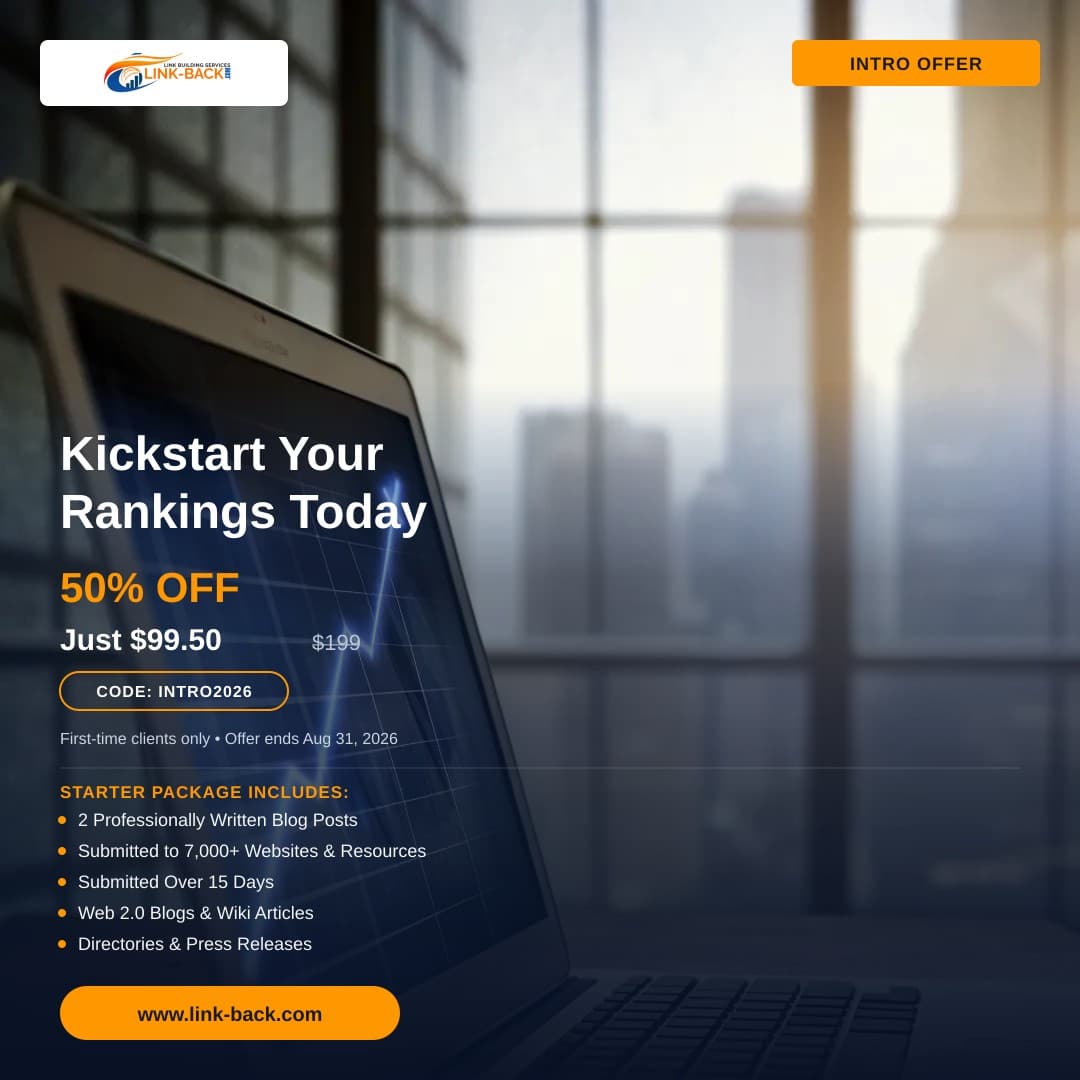 Kickstart Your Rankings Today β LINK-BACK.com 50% off intro offer ad