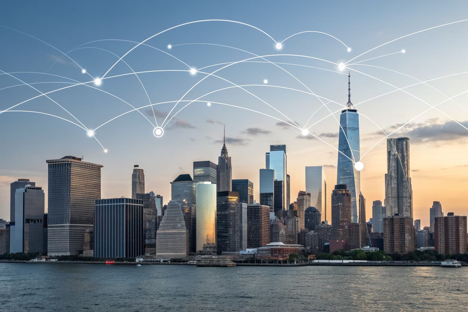 American city skyline representing US link building and backlink placements for US-based businesses
